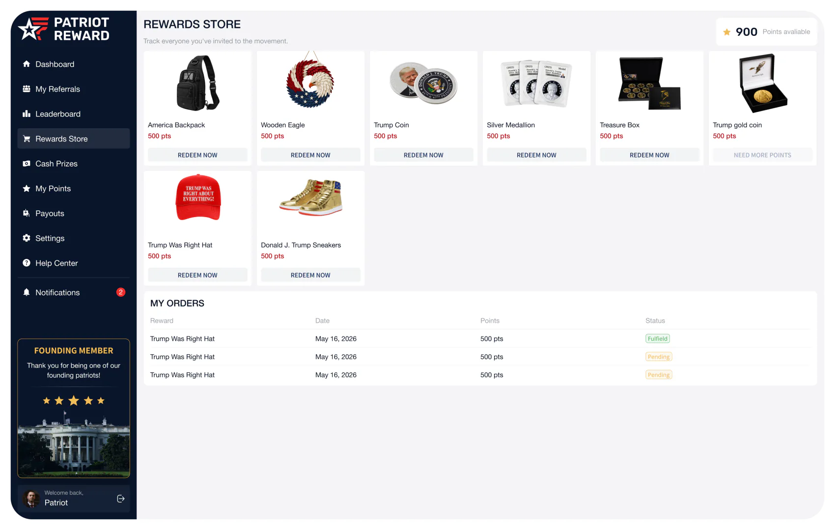 Patriot Loyalty Reward store